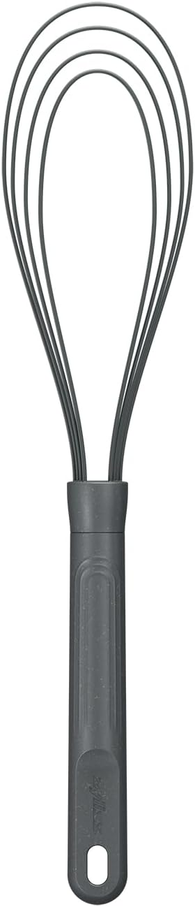 Zyliss Flat Whisk, Sustainable Wheatstraw/Nylon, Cooking Whisk forr Cooking and Serving with Heat Resistant Silicone Head, Beluga Grey, 11.9" x 2.8", Dishwasher Safe, 5 Year Guarantee
