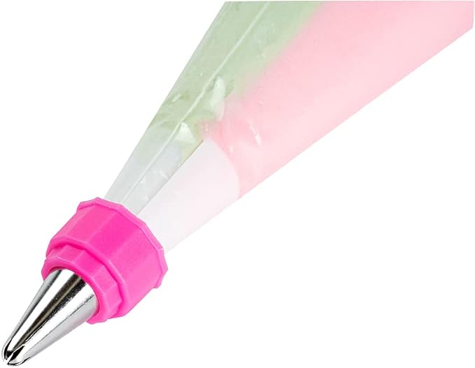 Restaurantware COUPLER ONLY: Pastry Tek 1.1 x 2.4 Inch Swirl Coupler 1 Durable Tip Coupler - Dual Tone Piping Bag Sold Separately Pink & White Plastic Icing Tip Coupler For 0.7 to 1 Inch Tips
