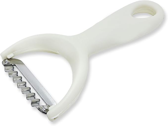 WitnyStore Kitchen Tool 5⅞" Long White Plastic Handle Stainless Steel Wavy Peeler Grater Shredder - Thai Cooking Utensils Multipurpose Portable Hand-Held Cookery Equipments for Food Fruit Vegetable