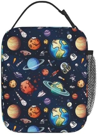 YETTA YANG Galaxy Spacecraft Astronaut Space Navy Blue Portable Lunch Bag Insulated Lunch Box Reusable Totes For Women Men Work Picnic Camping