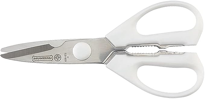 Mundial Take-A-Part Kitchen Shears 8.5”, Rounded Tip, Stainless Steel Blades, White Handle – Detachable, Dishwasher Safe, Multipurpose Food Prep Scissors