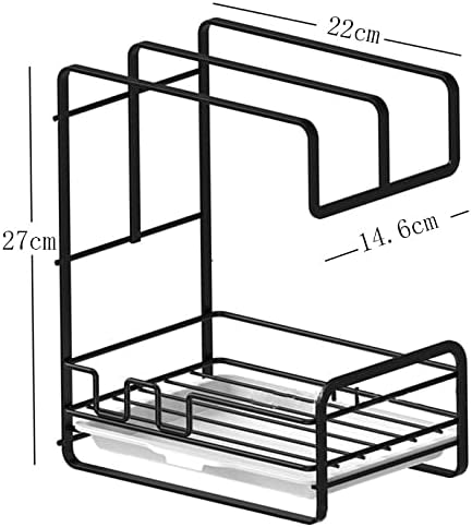 Thick Kitchen Wrought Iron Rag Rack Wall-Mounted Non-Perforated Countertop Rack Sink Sponge Drain Basket Rack Storage Rack (Color : Black) (Black)