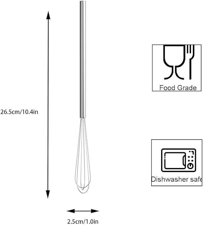 Stainless Steel Mini Whisk Set of 2, Long-Handle Small Wire Whisk, Kitchen Cookware for Cooking, Whisking, Blending, 10.4inch