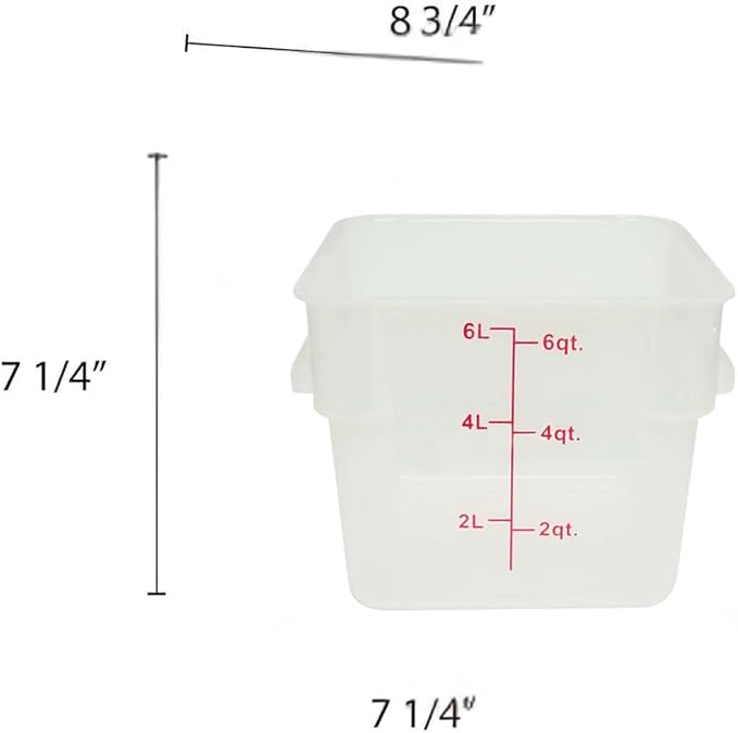 TrueCraftware- 6 Qt. Square Food Storage Container Translucent Polypropylene- Commercial Food Storage Containers Meal Prep Containers Reusable Food Containers for Pantry Kitchen Storage Organization
