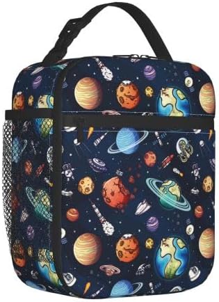 YETTA YANG Galaxy Spacecraft Astronaut Space Navy Blue Portable Lunch Bag Insulated Lunch Box Reusable Totes For Women Men Work Picnic Camping