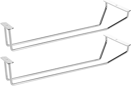 DOITOOL Stainless Shelf Wire Hanging Wine Glass Rack: 2pcs Under Cabinet Wine Glasses Holder Stemware Storage Hanger Organizer for Kitchen Cabinet Bar Metal Clothing Rack