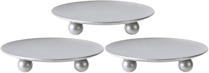 Silver Iron Plate Candle Holder, Decorative Iron Pillar Candle Holder, Set of 3,Candle Stand for Wax Candles
