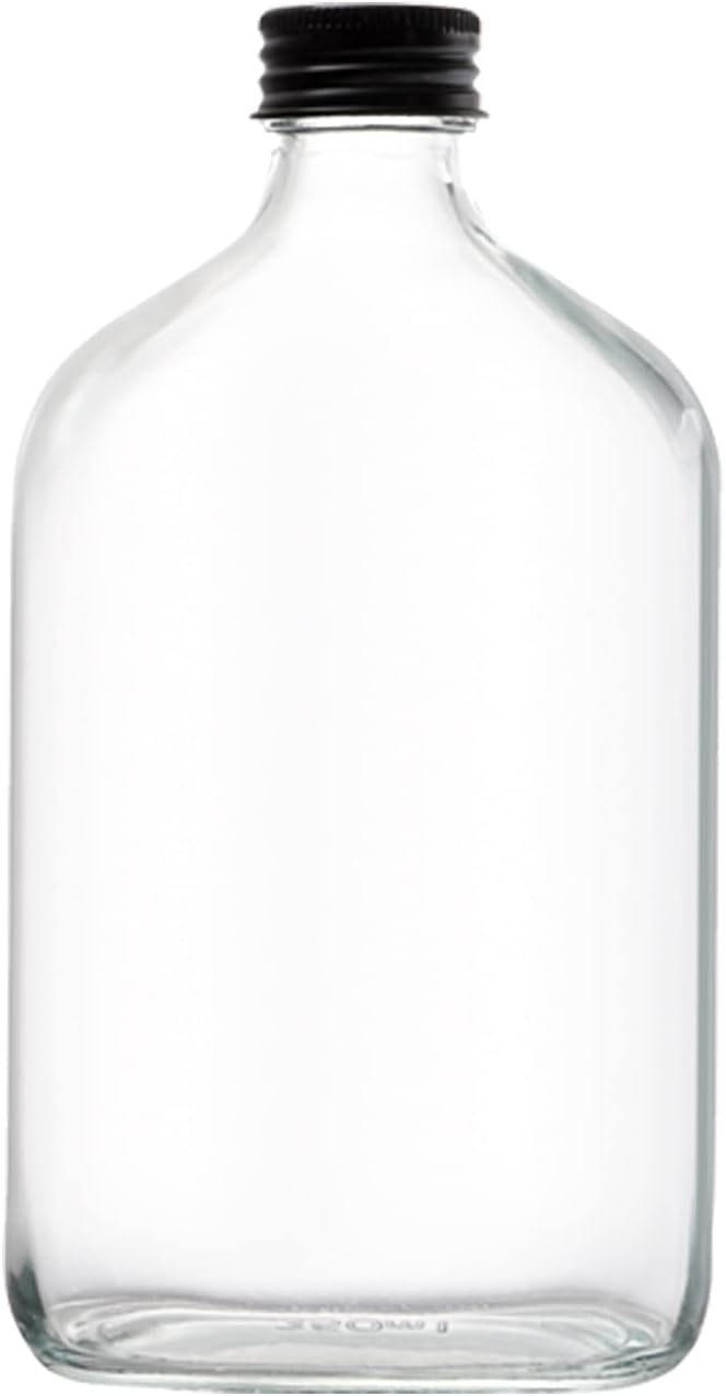 Tebery 15 Pack Glass Flask Liquor Bottle with Black Caps, 12OZ Drink Bottles for Beer Milk Beverage Perfume Oil Sauce Whiskey Soda Liquid