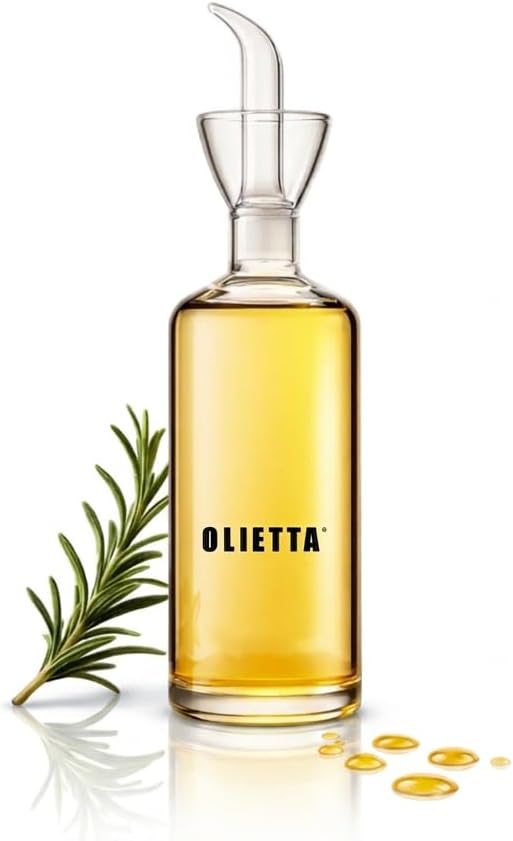 Olietta Oil Dispenser Borosilicate Glass Olive Oil Bottle 8.5 fl oz - Non-Drip Pourer & Vinegar Drizzler, Leakproof & Easy to Clean for Kitchen and Table