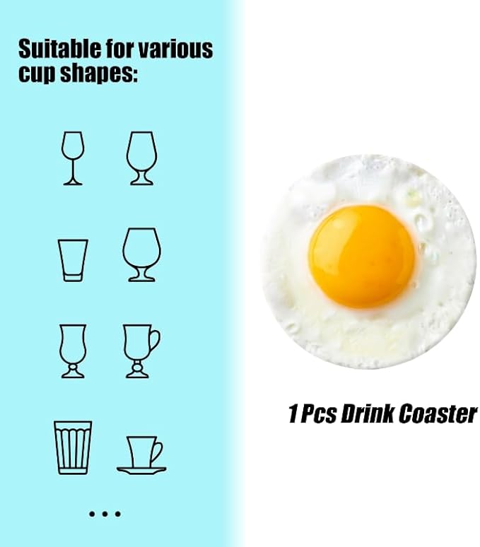 Ceramic Drink Coasters Absorbent Set of 1, Fried Egg Round Anti Slip Modern Cup Coasters for Desk Kitchen Office Housewarming Hostess Gifts (4 * 4 Inch)