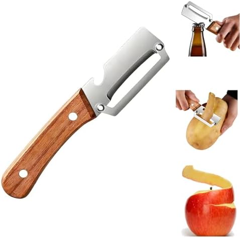 Multifunctional Vegetable Peeler with Wooden Handle and Bottle Opener, 2 in 1 Stainless Steel Blade Peeler for Kitchen, Specially Designed for Peeling Various Fruits and Vegetables (1pcs)