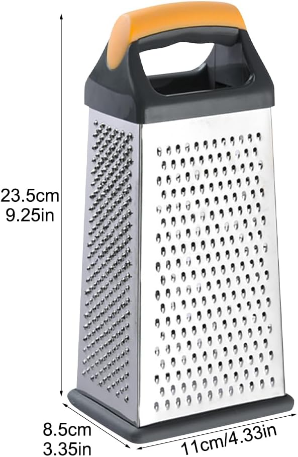 4 Sided Box Grater, Stainless Steel Grater Slicer with Handle, Cheese Grater, Kitchen Food Shredder, Food Grater Cutter Planing for Ginger, Garlic, Cucumbers, Carrots, Cheese, Potato