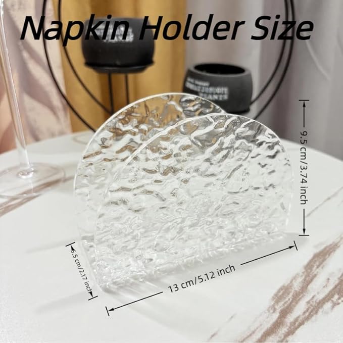 Acrylic Napkin Holder for Table,Thick Napkin Holders with water ripple texture for Paper Napkins & Kitchen Tables & Parties and weddings Suitable for all events (Semicircle)