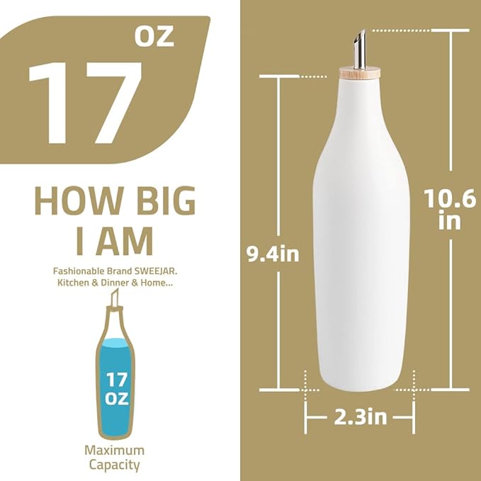 Sweejar Matte Ceramic Olive Oil Dispenser Bottles with Bamboo Tray,17 Oz Oil Dispenser Set for Kitchen Counter, Opaque Oil Cruet for Cooking, EVOO,Vinegar,Avocado Oil,Pack of 2 (Black White & Tary)