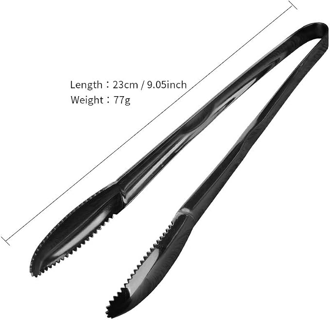 Stainless Steel Cooking Tongs for Frying, 9 Inches Serving Tongs Appetizers Charcuterie with Teeth for Parties, Food Tongs Kitchen Tongs for Nonstick Cookware, Set of 2 (Black)