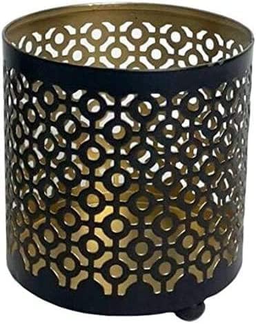 Hosley Set of 2 Black (Gold Inside) Metal Jar Holder Candle Sleeve 4.5" High. Votive, Tea Light Lanterns Ideal Gift for Weddings, Parties, Spa and Aromatherapy O6