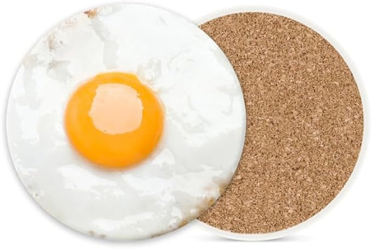 Ceramic Stone Coasters for Drinks Set of 1, Fried Soft-Boiled Eggs Round Absorbent Cup Coasters Protection for Coffee Table Kitchen Counter Decor (4 * 4 Inch)