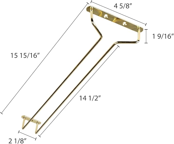 TrueCraftware- 16-Inch Wine Glass Rack Brass Finish Set of 2- Stemware Rack Wire Hanging Rack Under Cabinet Wine Glass Stemware Holder Storage Hanger Organizer for Kitchen and Bar
