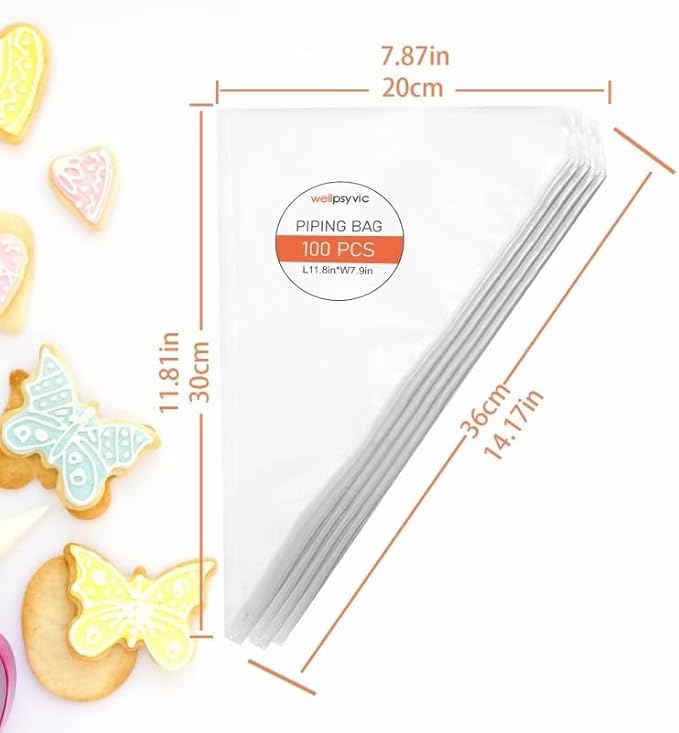 Piping Bags,100pcs 12 Inch Anti Burst Disposable Cake Decorating Bags,Non-Slip Pastry Bags-Ideal for Cakes,Cream Frosting and Cookie Decorating