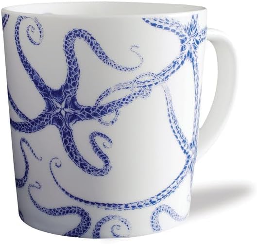 Caskata Starfish Oversized Mugs Set of 4 | High-Design Premium Lead-Free Porcelain Blue Mug Set for Entertaining or Everyday | Unique Party Mugs for Wedding or Birthdays | 14 oz