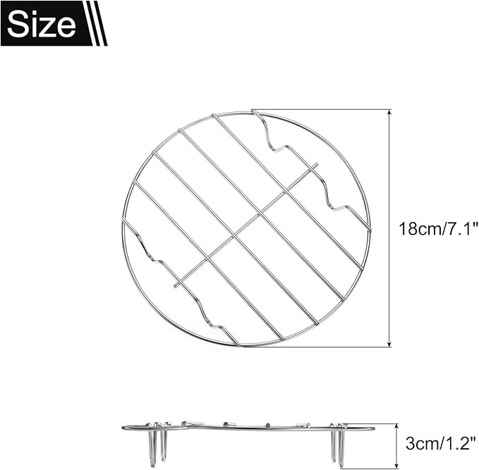 uxcell Round Cooking Rack 7.1" Dia Stainless Steel Wire Cooling Steamer Rack for Baking Canning Cooking Roasting Cooling Grilling Drying, Silver (1.2" Tall)