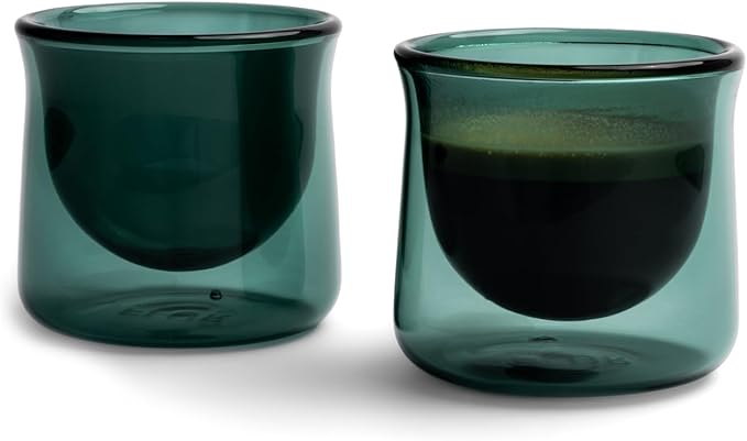 FLUR Espresso Glasses (Set of 2) Perfect for Espresso, Macchiatos & Small Espresso Drinks – Double-Walled Borosilicate Glass – Handmade, Lightweight & Durable – 3oz (Teal)