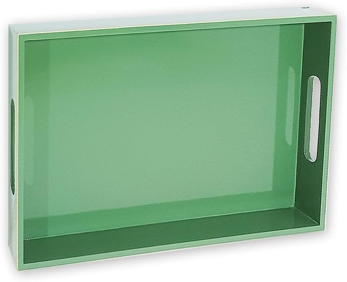 Handcrafted Wooden Serving Tray | Tray with Handle for Snacks, Tea, Kitchen, Coffee Table, Dining | High Gloss Finish with Gold Trim |12.25 x 7.75 x 1.5 inches (Solid Sage)