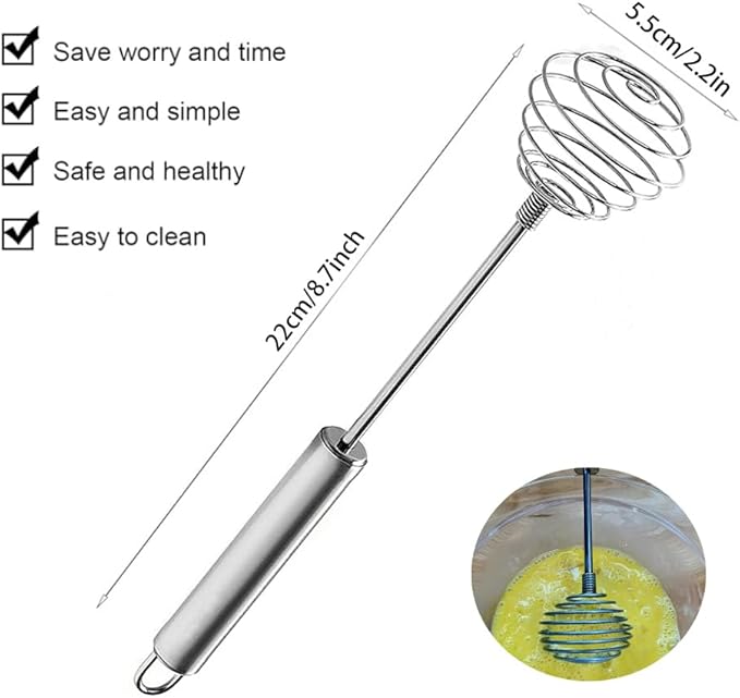 Stainless Steel Spring Coil Whisk 1 Pack, Wire Whip Egg Beater, Kitchen Cookware Hand Mixer For Cooking, Mixing, Blending, Beating, Stirring, 8.7Inch