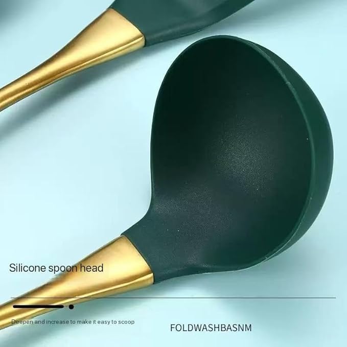 8-Piece Silicone Kitchen Utensil Set, White and Gold, Heat Resistant Cooking Tools with Comfort Handles- Includes Spatula & Spoon for Nonstick Cookware (Green & Gold)