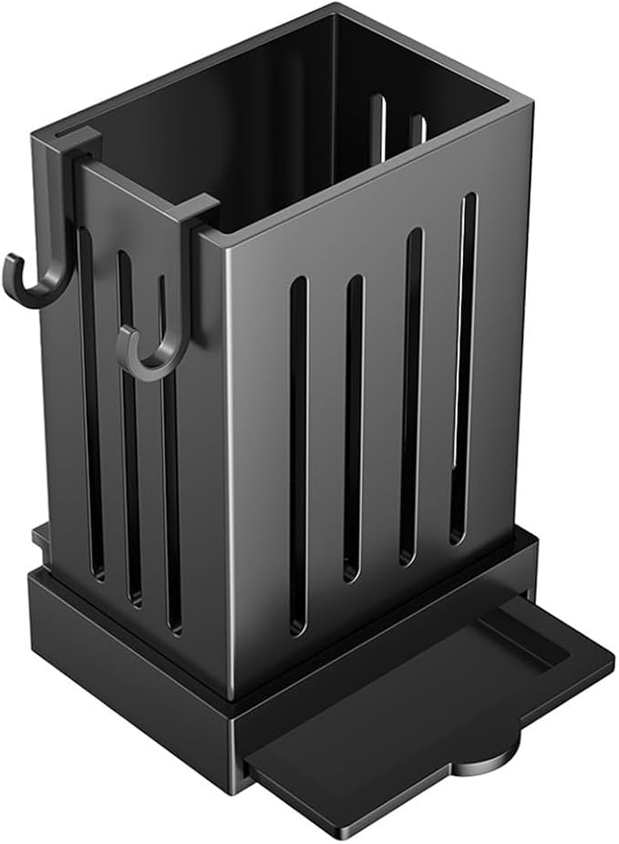 Wall Mounted Kitchen Cutlery Holder 4.7x3.3x2.4 Inch with Drip Tray Utensil Drying Rack Organizer for Spoons Forks Sponges Kitchen Sink Storage Box with Drain Pan(Black)