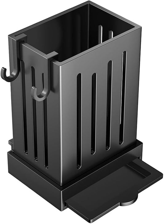 Wall Mounted Kitchen Cutlery Holder 4.7x3.3x2.4 Inch with Drip Tray Utensil Drying Rack Organizer for Spoons Forks Sponges Kitchen Sink Storage Box with Drain Pan(Black)