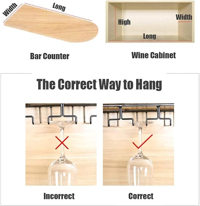 Wine Glass Holder Under Cabinet - Hanging Stemware Holder, Wine Glasses Storage Hanger Metal Organizer for Cabinet Kitchen Bar (4 Rows)