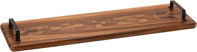 Kalmar Home Acacia Wood and Metal Serving Tray, Natural