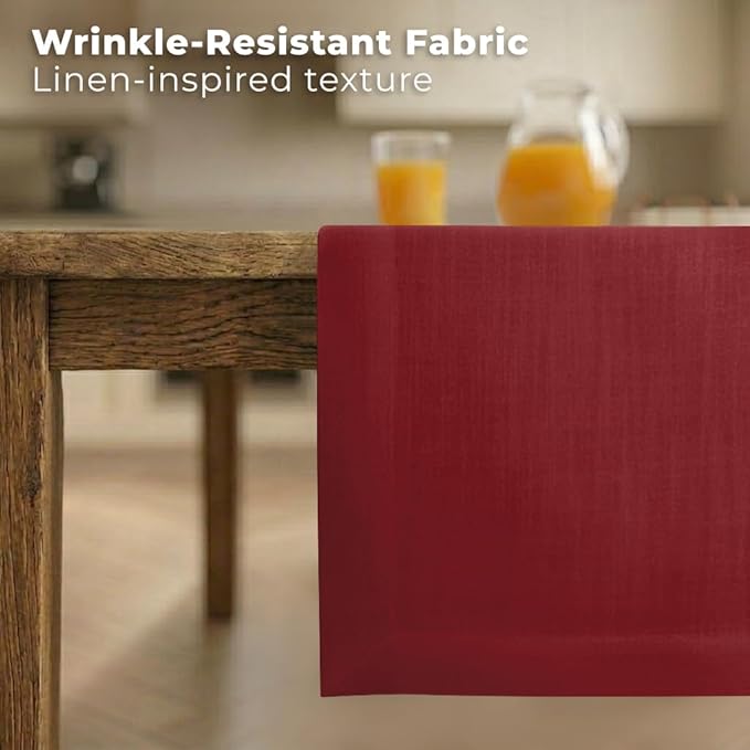 Easy Linen™ by D'Moksha Red Table Runner 108 Inches Long, Wrinkle Resistant, Machine Washable, 14 x 108 Inch Table Runner for Dresser, Dining- Summer, Father's & Independence Day