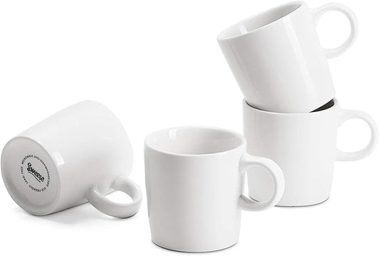 Sweese 3.5oz Porcelain Espresso Cups Set of 4, Mini Coffee Mugs Demitasse Cups - White