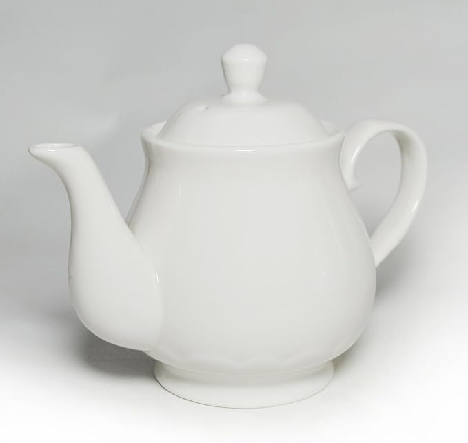 White Porcelain Teapot 400ml, Small Lotus Tea Pot Coffee Tea Water Pot Vintage Ceramic Gooseneck Little Kettle (14oz)