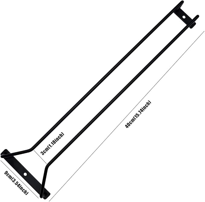 40cm Black Wine Glass Rack, Stemware Rack, Wire Hanging Rack, Under Cabinet Metal Wine Glass Holder 2 Pack
