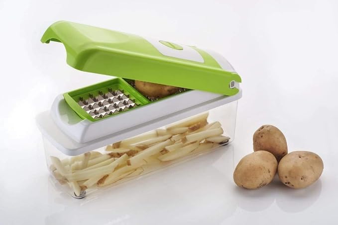 12-in-1 Vegetable Chopper and Spiralizer, 12 Premiun SS Steel Blades Heavy Duty Build with Container, Cheese Grater, Fruit Slicer, Mandoline Slicer, Onion Mincer, French Fry And Salad Cutter(Green)
