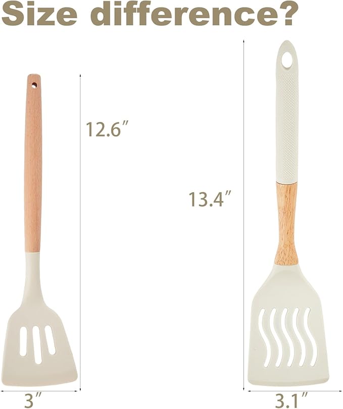 Kitchen Utensils Set - 34 PCS Non-Stick Silicone Cooking Utensils Set Spatula Set with Holder, Wooden Handle Spoon,Brush,Whisk Kitchen Gadgets Tools Set for Nonstick Cookware (Cream White-34P)