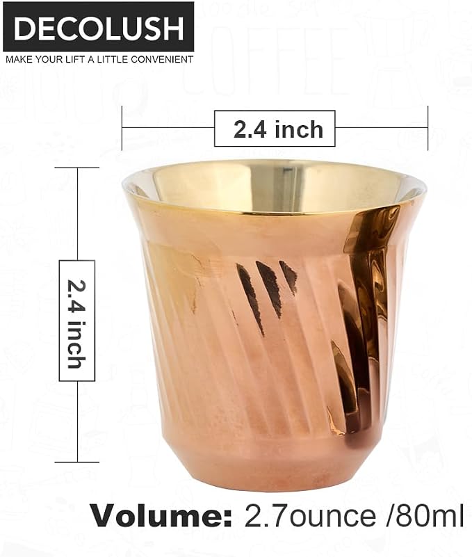 75mL (2.5 Ounce) Stainless Steel Espresso Cups - 4 Pack Double Wall Insulated Cups Demitasse Cups Coffee Cup For Drinking, Drinking Coffee, Drinking Beverages(Crimson gold Ripple)