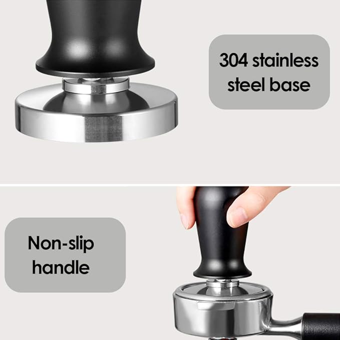 51mm Coffee Tamper Stainless Steel Espresso Tamper with Spring Loaded Coffee Calibrated Tamper Flat Base Barista Office Family Espresso Coffee Maker Accessories(with Spring, 51mm)