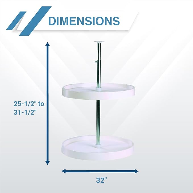 Knape & Vogt Lazy Susan Organizer, 2-Tier Cabinet, 18 in. Diameter Full-Round, Adjustable Height From 25-1/2 in. to 31-1/2 in., Polymer, 360 Degree Turntable, White