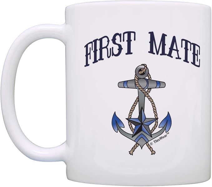 Captain & First Mate Couples Nautical Mug Set Sailing Boat Bundle 2 Pack 11oz Ceramic Coffee Mugs White