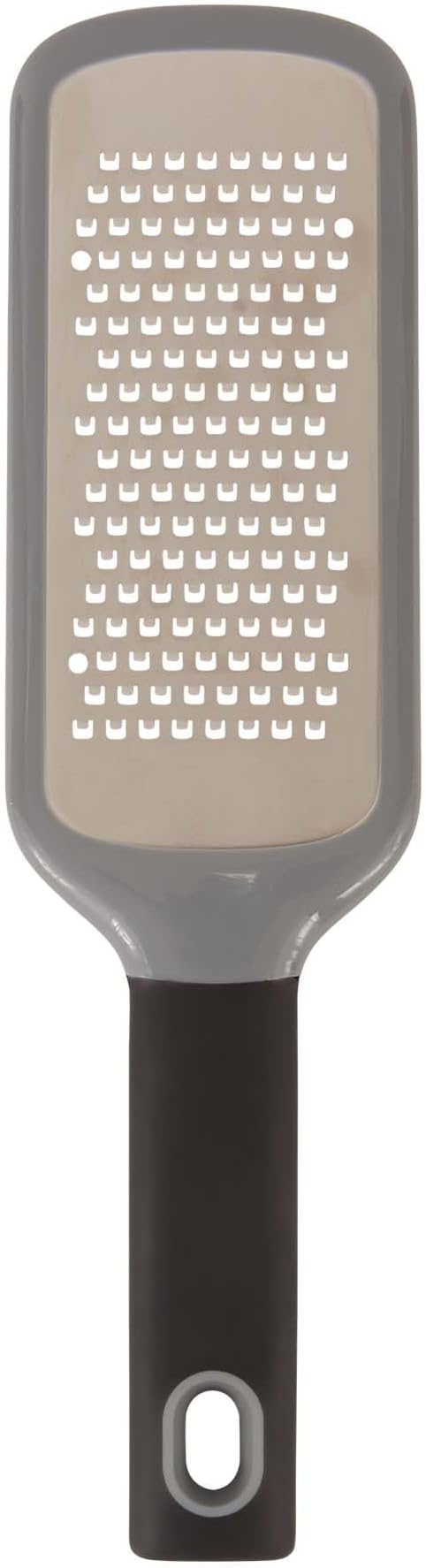 RSVP International Paddle Grater, Etched Steel Blades, Stainless Steel Hand Held Kitchen Cheese & Vegetable Shredder Comfort Grip Handle and Anti-Slip Foot and Safety Cover, Course