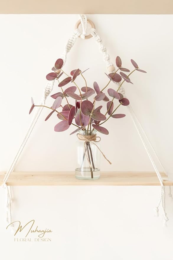 Muhanjia Artificial Eucalyptus Stems in Glass Vase with Faux Water,3Pcs Fake Plant with Double-Sided Purple Leaves for Centerpiece(Double-Sided Purple Eucalyptus)