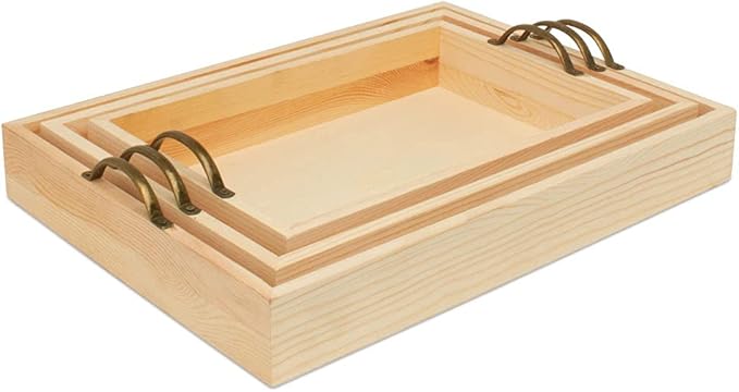 Unfinished Wood Nesting Serving Trays with Handles, 2 Sets of 3, Play Tray for Crafting, Resin, Organizing, & DIY Décor, by Woodpeckers