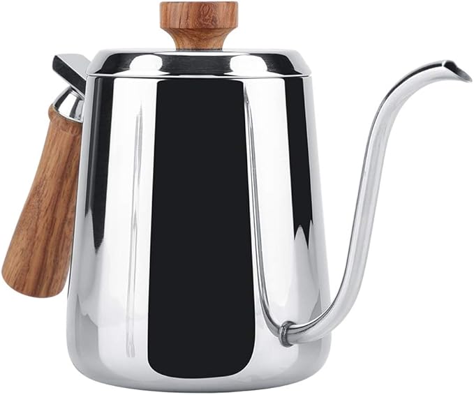 Joyzan Gooseneck Kettle, Stovetop Tea Maker Wood Anti Hot Handle Pour Over Stainless Steel Water Pot Coffee Teapot Drip Long Spout Home Kitchen Gas Stove Tops French Press Brewing Camping 600ml