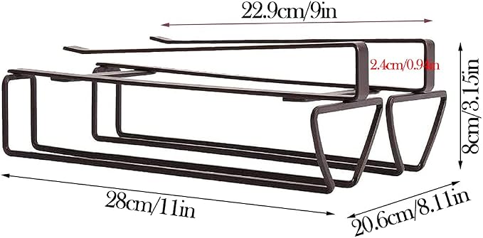 Hanging Wine Glass Holder Rack with 2 Rows, Nails-Free Under Cabinet Stemware Rack, Holds up to 8 Glasses, Glasses Storage Hanger for Home Kitchen Décor-Iron