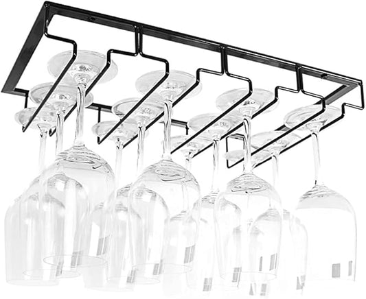 15.7in Wine Glass Rack - Hanging Wine Glass Rack Under Cabinet, Metal Wine Glass Holder, Glasses Storage Hanger Organizer for Home Kitchen Décor - Black