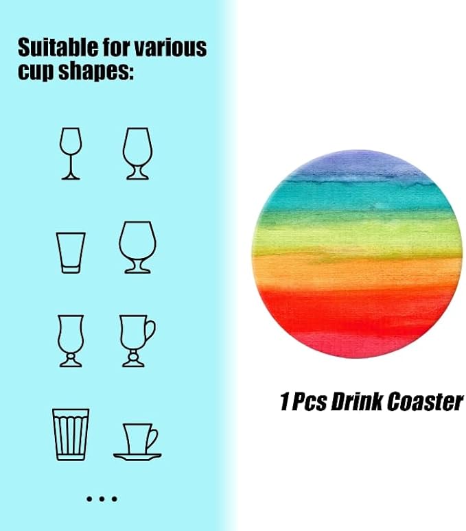 Ceramic Stone Cork Coasters for Drinks Tableware, Rainbow Colorful Pattern Round Absorbent Durable Aesthetic Art Cup Mat Protects Tables and Surfaces Set of 1 (4 * 4 Inch)